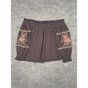 American Eagle Boho Cottagecore Embroidered Off Shoulder Peasant Top Size Large